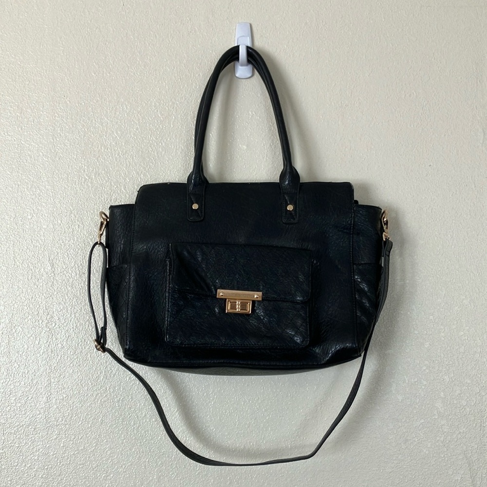 Damsel in Defense Black Faux Leather Tote Bag